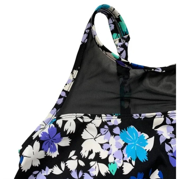 Swim Solutions Tummy Control Blue High-Neck Mesh Swimsuit Swimdress 12 NEW - Picture 3 of 6